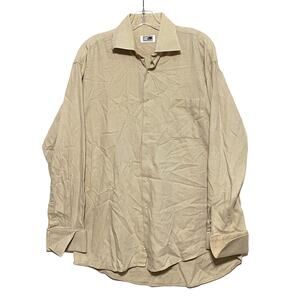 Steven Land Button Down Shirt Tan White Striped Cotton Mens XL See Measurements